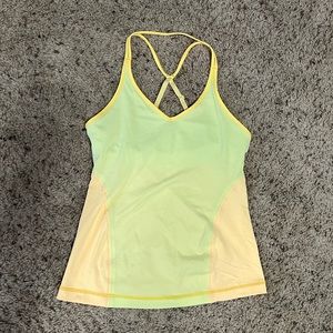 Lululemon yellow orange built in shelf bra tank top straps 6